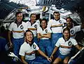 STS-61-B crew portrait in-flight on the aft flight deck