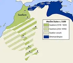 Extent of the Saadian empire at the beginning of the 17th century