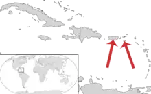 A map showing the location of the islands of Puerto Rico and St. Croix