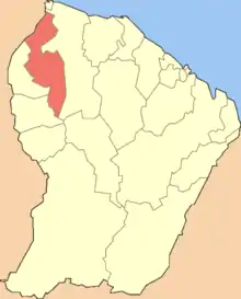 Location of the commune (in red) within French Guiana