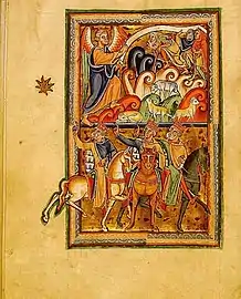 Annunciation to the shepherds (top) and Biblical Magi (bottom).(Saint Louis Psalter, 1190-1200)