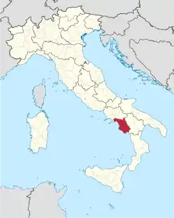 Map highlighting the location of the province of Salerno in Italy