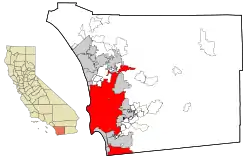 Location of San Diego in San Diego County, California