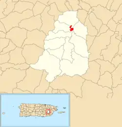 Location of San Lorenzo barrio-pueblo within the municipality of San Lorenzo shown in red