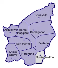 Location of Montegiardino within San Marino