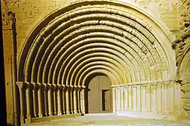 14 archivolts enclose the Romanesque entranceway into the Monastery of Santa María de Sigena in Aragon, Spain