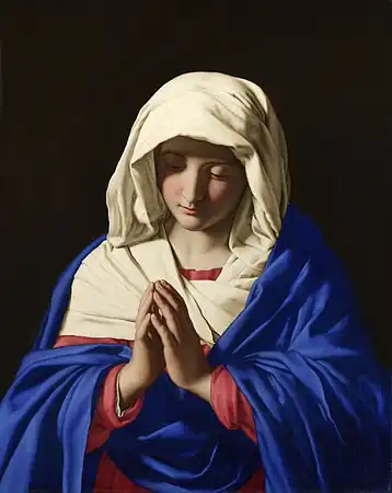 Sassoferrato's depiction of the Blessed Virgin Mary, The Virgin in Prayer, c. 1654. Her blue cloak is painted in ultramarine.