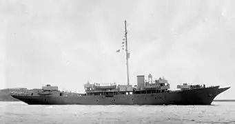 Sea Cloud with masts removed and camouflaged in grey for Coast Guard service