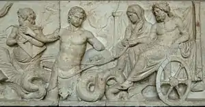 Sea thiasos depicting the wedding of Poseidon and Amphitrite, from the Altar of Domitius Ahenobarbus in the Field of Mars, bas-relief, Roman Republic, 2nd century BC