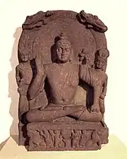 Seated Bodhisattva, inscribed "Year 32" of Kanishka (159 CE), Mathura.