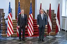 Secretary Blinken with Latvian President Egils Levits in Riga, Latvia, March 2022