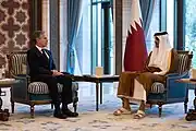 Secretary Blinken with Qatari Emir Sheikh Tamim bin Hamad Al Thani in Doha, Qatar, October 2023