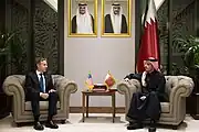 Secretary Blinken with Qatari Prime Minister and Foreign Minister Mohammed bin Abdulrahman Al Thani in Doha, Qatar, January 2024