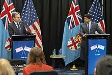 Secretary Blinken with Fijian Acting Prime Minister Aiyaz Sayed-Khaiyum in Nadi, Fiji, February 2022