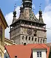 Close-up view of the Clock Tower in Sighișoara