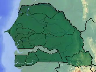 Map showing the location of Djoudj National Bird Sanctuary