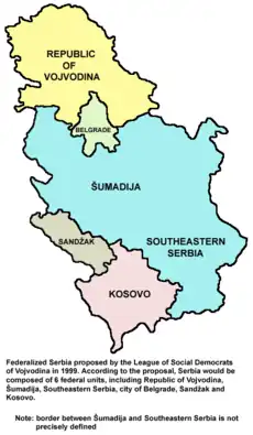 Republic of Vojvodina within federalized Serbia, proposed by the League of Social Democrats of Vojvodina in 1999