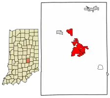 Location of Shelbyville in Shelby County, Indiana.