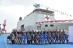 KRI dr. Radjiman Wedyodiningrat during its launching ceremony at PT PAL shipyard