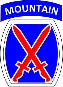 Bayonets in saltire create Roman numeral X for the US Army's 10th Mountain Division.