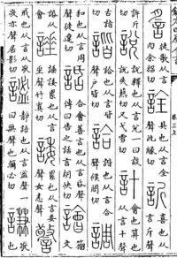 page of a Chinese dictionary, with headings in seal script and entries in conventional script