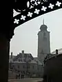 Neo-Gothic decoration on the arches. The Council Tower is in the background