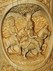 Siddhartha with his assistant Chandaka leaving the Palace