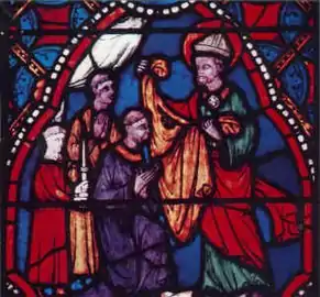 Stained-glass windows at Clermont-Ferrand cathedral, with Saint Sidonius Apollinaris.