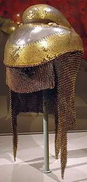 A Sikh helmet from the late 18th century.  Note the adaptation on the helmet's crown to allow for a Sikh's uncut hair.