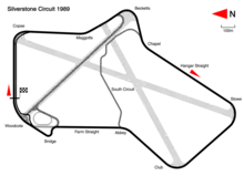 1989: The National Circuit was created by the addition of Brooklands and a short straight connecting to the Bridge chicane. The South Circuit was also constructed in 1989 and used for testing. An oval track was also built between Brooklands and Woodcote.