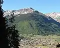 Hancock Peak centered above Silverton, Colorado.Storm Peak to left, and Tower Mountain to the right.