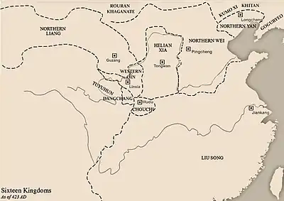 Western Qin and its neighbors in 423 AD