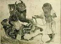 Two Demons Binding a Captured Dragon