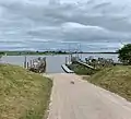 The River Wyre from Skippool Creek, looking east to Shard Bridge (right of centre)