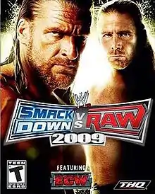 D-Generation X (Triple H and  Shawn Michaels) look towards the viewer. The game's logo appears in the middle as well as the ECW logo.