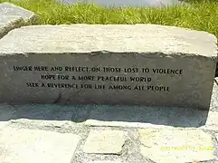 Close-up of the inscription at the pond at the Reflection Terrace