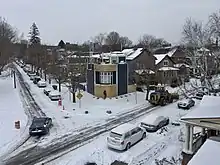 Snowy city streets, seen from above