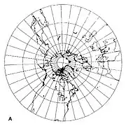 Fig 2. Gnomonic projection centered on the north pole