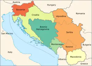 Image 83A map of the six Yugoslav republics and the two autonomous provinces between 1945 and 1992 (from Yugoslav Wars)