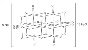 Line drawing of disodium decavanadate, V10O6−28