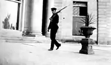 A soldier from the 19th Lincoln Regiment on guard at the Toronto Power Generating Station in 1914