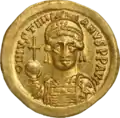 Type of the gold coin of Justinian I discovered in the tomb.