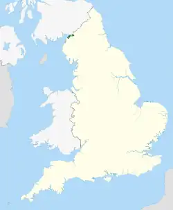 The Solway Coast AONB, in green, in Cumbria, North West England.