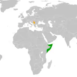 Map indicating locations of Somalia and Serbia