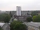 View of South Acton from Barwick House, showing Jerome Tower and Berrymede Junior School