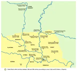 Ethnic territory of the South Slavs between 16th and 18th century (according to Jovan Cvijić and Dr Dušan J. Popović)