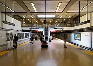 A train at Lake Merritt station, 2019