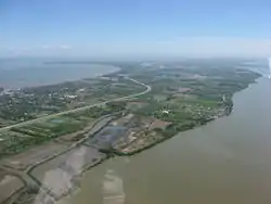 Along the southern shoreline of Portage Township