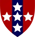 Southern Command Royal Army Ordnance Corps (second pattern) (Red with a vertical blue stripe and white stars)