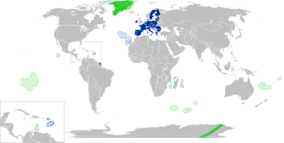 Location of the European Union and the special territories